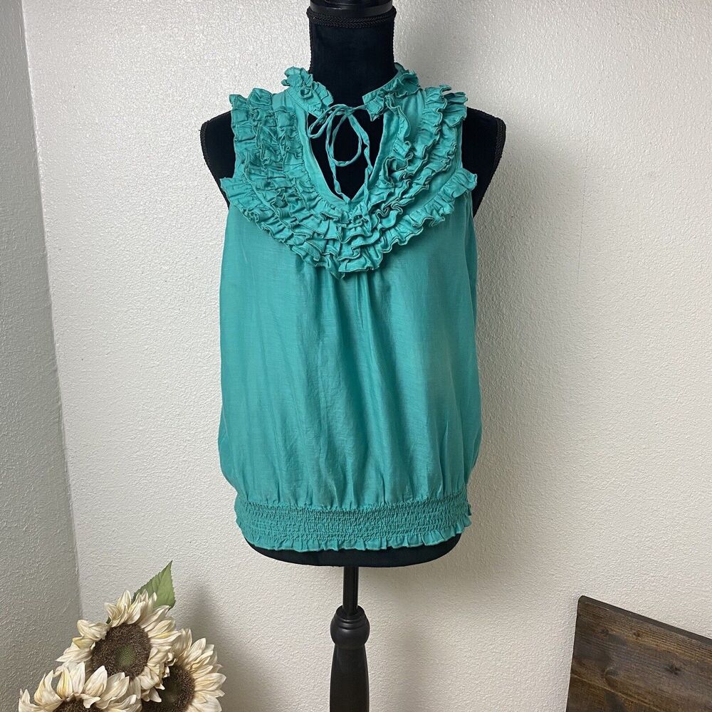 Sheer Teal/Turquoise Ruffle V-Neck